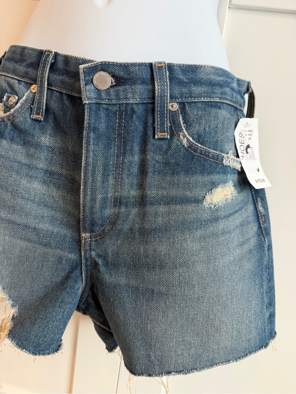 AG Alexxis High Rise Wedgie Distressed Shorts Womens 26R Medium Wash Raw Hem - Picture 8 of 13